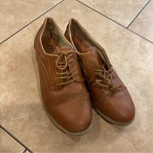 Brown Faux Leather Oxfords